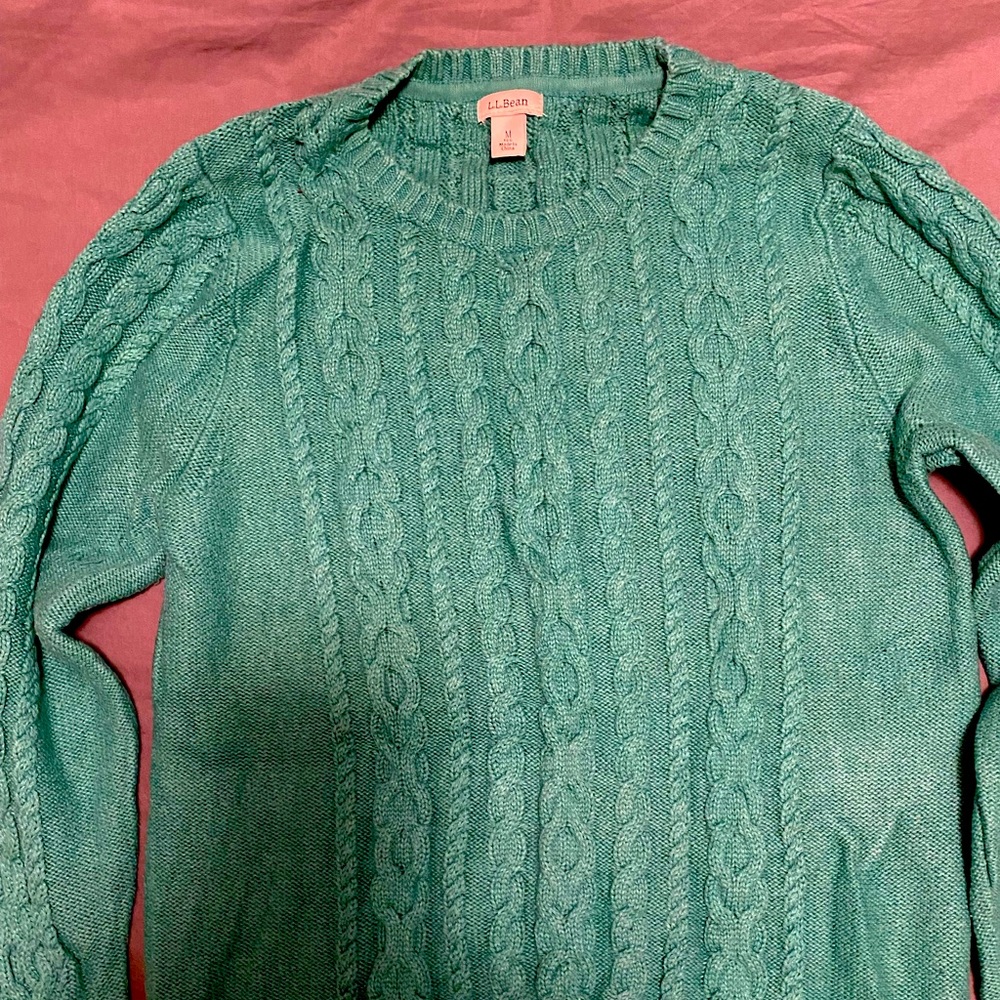 LL Bean Cable Knit Sweater in Rangeley Green